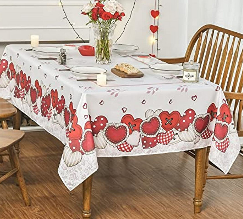 Szívgombok szerelem Valentin témájú téglalap terítő ünnepi vízálló asztaltakaró esküvői dekorációhoz partivacsora dekorációhoz