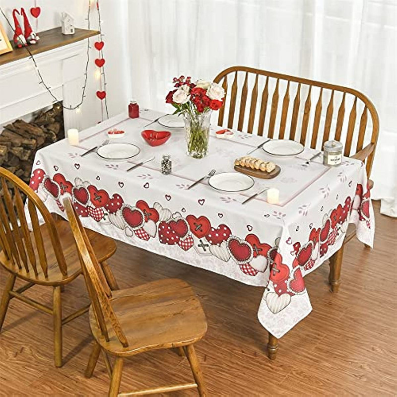 Szívgombok szerelem Valentin témájú téglalap terítő ünnepi vízálló asztaltakaró esküvői dekorációhoz partivacsora dekorációhoz