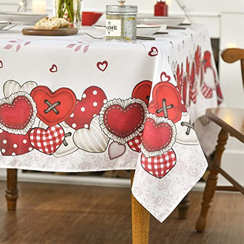 Szívgombok szerelem Valentin témájú téglalap terítő ünnepi vízálló asztaltakaró esküvői dekorációhoz partivacsora dekorációhoz