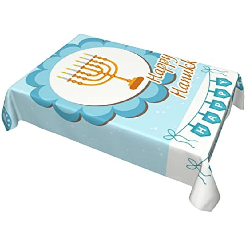 Kék-fehér hanuka dekoráció téglalap terítő Menóra Dávid-csillag Zsidó Fesztivál Nyaralóház parti étkező dekoráció