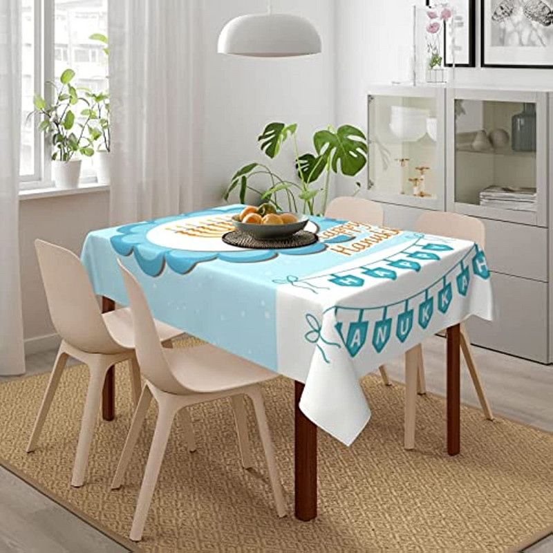 Kék-fehér hanuka dekoráció téglalap terítő Menóra Dávid-csillag Zsidó Fesztivál Nyaralóház parti étkező dekoráció