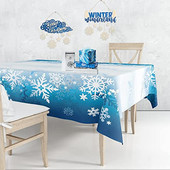 Kék fehér hópehely dekoráció terítő karácsonyi ünnep Téli csodaország Fagyott parasztház piknik kemping buli asztaldísz