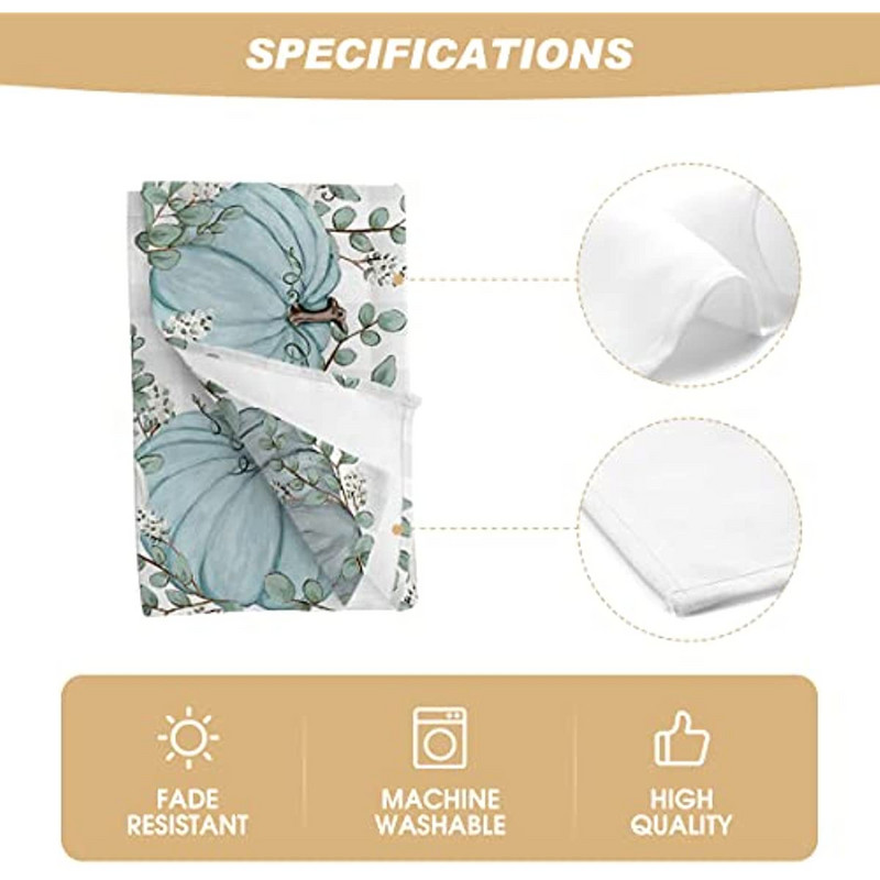 Fehér bivalykockás eukaliptusz levelek tök őszi terítő Hálaadás betakarítás vízálló asztaltakaró parti étkező dekoráció