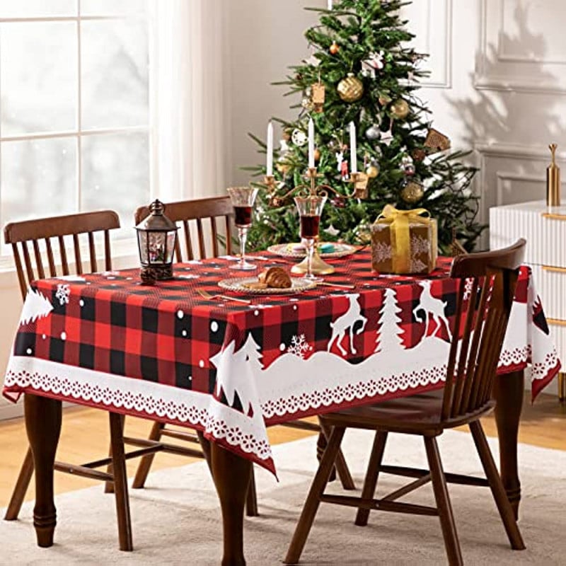 Ziemassvētku ziemeļbriežu un sniegpārsliņu dekorēšana Iegarenas galdauts Kāzu dekors Kafijas galdiņa dekors Ēdamistabas Ūdensizturīgs galdauts