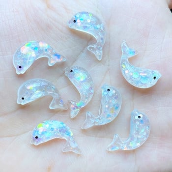 20Pcs Resin Lovely Mini Cartoon Shining Dolphin Flatback Cabochon Scrapbook Kawaii DIY Αξεσουάρ διακόσμησης κοσμημάτων L69