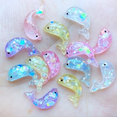 20 bucăți rășină minunat mini desene animate delfin strălucitor Cabochon cu spate plat Album de însemnări Kawaii bijuterii DIY accesorii de decorare artizanală L69