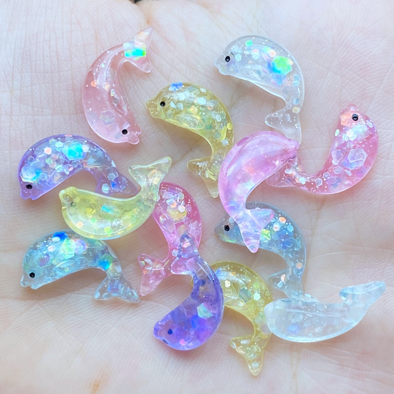 20Gb Resin Lovely Mini multfilma Spīdošs delfīns ar plakanu muguru Cabochon Scrapbook Kawaii DIY Juvelierizstrādājumu amatniecības apdares aksesuāri L69