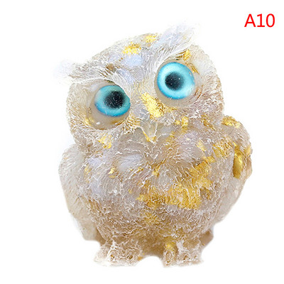 1Pcs Prirodni kristalni kamen Šljunak Sova Životinjski obrti Ručno izrađene male figurice DIY Dekor stola od smole Pokloni za uređenje doma