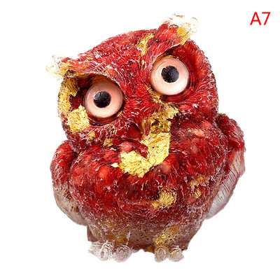 1Pcs Prirodni kristalni kamen Šljunak Sova Životinjski obrti Ručno izrađene male figurice DIY Dekor stola od smole Pokloni za uređenje doma