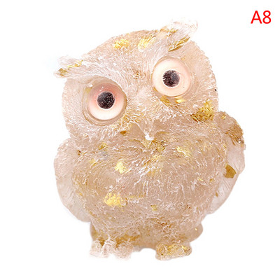 1Pcs Prirodni kristalni kamen Šljunak Sova Životinjski obrti Ručno izrađene male figurice DIY Dekor stola od smole Pokloni za uređenje doma