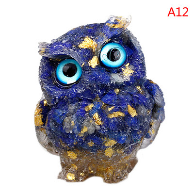 1Pcs Prirodni kristalni kamen Šljunak Sova Životinjski obrti Ručno izrađene male figurice DIY Dekor stola od smole Pokloni za uređenje doma