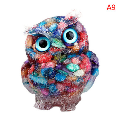 1Pcs Prirodni kristalni kamen Šljunak Sova Životinjski obrti Ručno izrađene male figurice DIY Dekor stola od smole Pokloni za uređenje doma