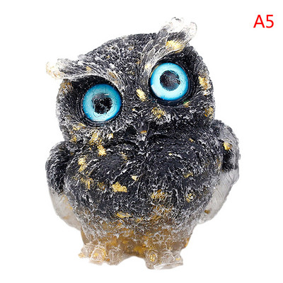 1Pcs Prirodni kristalni kamen Šljunak Sova Životinjski obrti Ručno izrađene male figurice DIY Dekor stola od smole Pokloni za uređenje doma