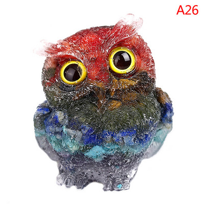 1Pcs Prirodni kristalni kamen Šljunak Sova Životinjski obrti Ručno izrađene male figurice DIY Dekor stola od smole Pokloni za uređenje doma