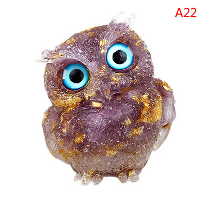 1Pcs Prirodni kristalni kamen Šljunak Sova Životinjski obrti Ručno izrađene male figurice DIY Dekor stola od smole Pokloni za uređenje doma