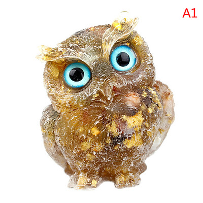 1Pcs Prirodni kristalni kamen Šljunak Sova Životinjski obrti Ručno izrađene male figurice DIY Dekor stola od smole Pokloni za uređenje doma