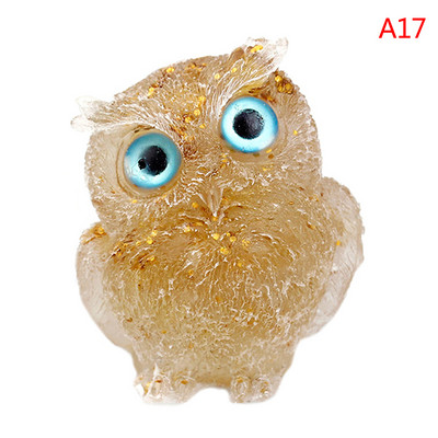 1Pcs Prirodni kristalni kamen Šljunak Sova Životinjski obrti Ručno izrađene male figurice DIY Dekor stola od smole Pokloni za uređenje doma