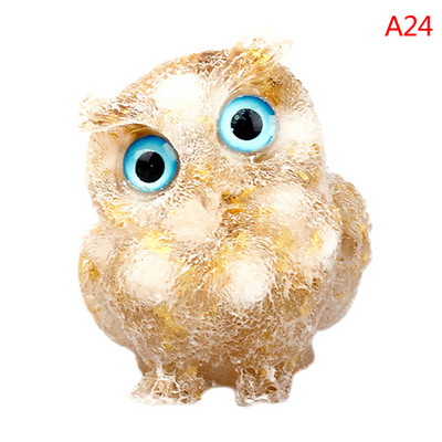 1Pcs Prirodni kristalni kamen Šljunak Sova Životinjski obrti Ručno izrađene male figurice DIY Dekor stola od smole Pokloni za uređenje doma