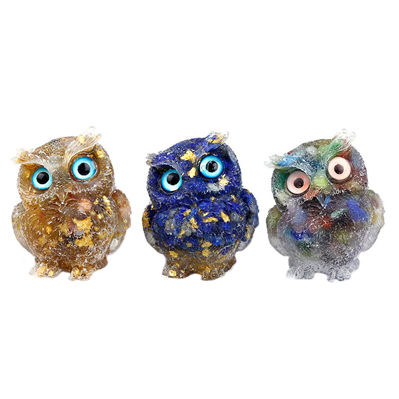 1Pcs Prirodni kristalni kamen Šljunak Sova Životinjski obrti Ručno izrađene male figurice DIY Dekor stola od smole Pokloni za uređenje doma