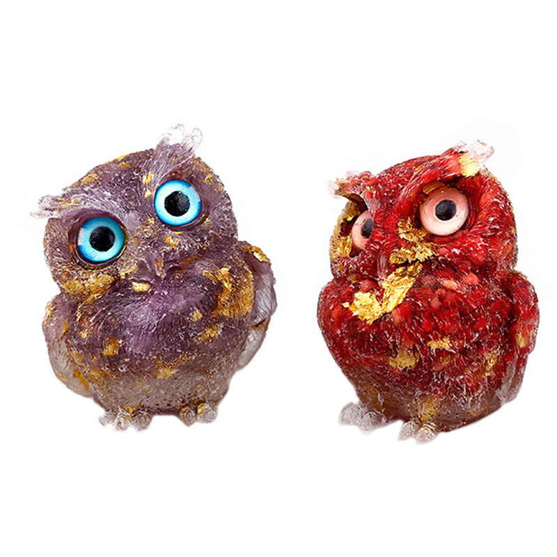 1Pcs Prirodni kristalni kamen Šljunak Sova Životinjski obrti Ručno izrađene male figurice DIY Dekor stola od smole Pokloni za uređenje doma