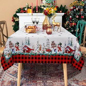 Karácsonyi fekete, piros négyzet alakú kockás abrosz Mosható esküvői ünnepi asztalterítő partivacsora dekorációhoz vízálló terítő