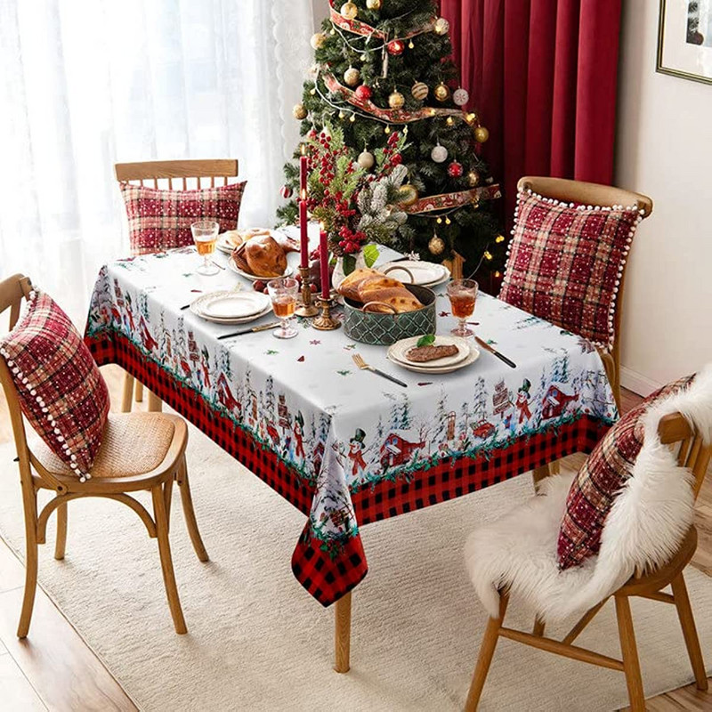 Karácsonyi fekete, piros négyzet alakú kockás abrosz Mosható esküvői ünnepi asztalterítő partivacsora dekorációhoz vízálló terítő