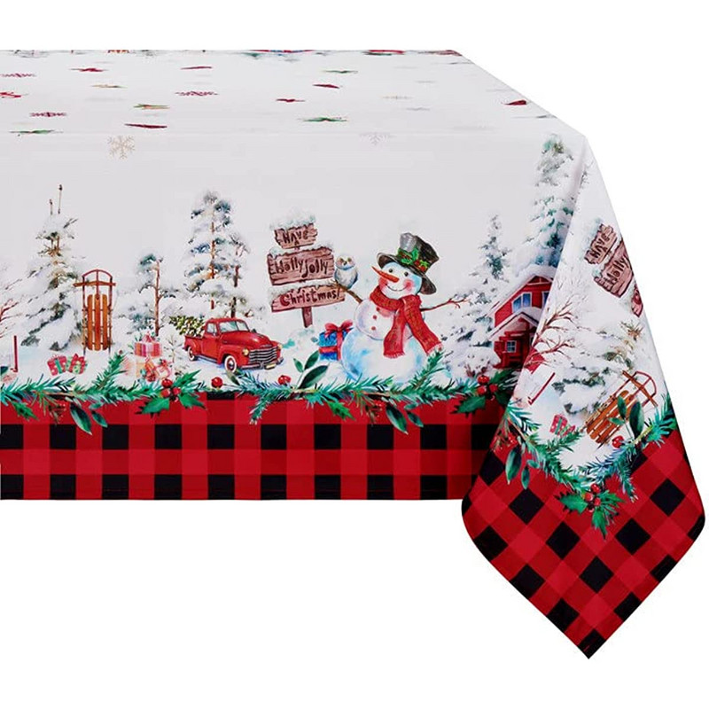 Karácsonyi fekete, piros négyzet alakú kockás abrosz Mosható esküvői ünnepi asztalterítő partivacsora dekorációhoz vízálló terítő