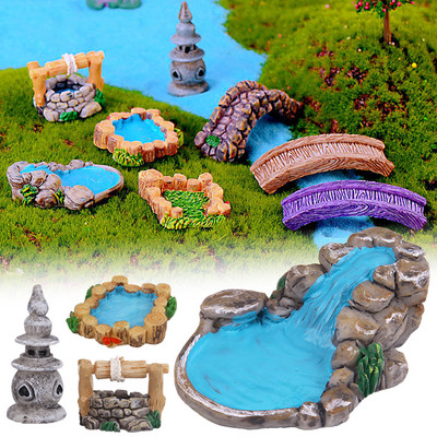 Micro Peisaj Ornament Far în miniatură Puț de apă Pod Casă de epocă Zână Grădină Artizanat Mini Figurine pentru decorarea casei
