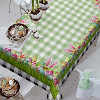 Easter Bunny Ears Πολύχρωμο Egg Spring Green Buffalo Plaid Check Αδιάβροχο τραπεζομάντιλο Κάλυμμα τραπεζιού γάμου Οικογενειακή διακόσμηση κουζίνας