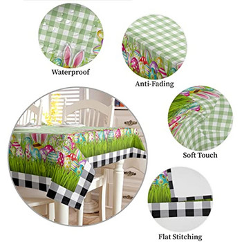 Easter Bunny Ears Πολύχρωμο Egg Spring Green Buffalo Plaid Check Αδιάβροχο τραπεζομάντιλο Κάλυμμα τραπεζιού γάμου Οικογενειακή διακόσμηση κουζίνας