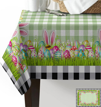 Великденско зайче с уши Цветно яйце Пролетно зелено биволско каре Водоустойчива покривка Покривало за сватбена маса Семеен кухненски декор
