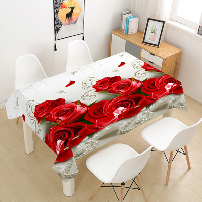 Sarkanās rozes galdauts kāzu dekorēšanai ballītes kafijas ballīšu galda noformējums Taisnstūra Valentīna galda pārklājums Nappe De Table