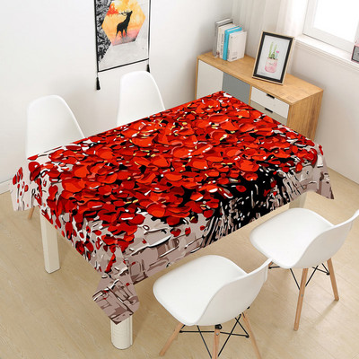 Sarkanās rozes galdauts kāzu dekorēšanai ballītes kafijas ballīšu galda noformējums Taisnstūra Valentīna galda pārklājums Nappe De Table