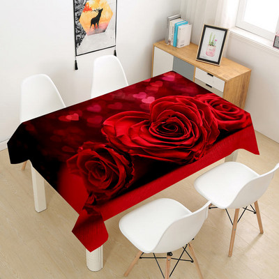 Sarkanās rozes galdauts kāzu dekorēšanai ballītes kafijas ballīšu galda noformējums Taisnstūra Valentīna galda pārklājums Nappe De Table