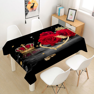 Sarkanās rozes galdauts kāzu dekorēšanai ballītes kafijas ballīšu galda noformējums Taisnstūra Valentīna galda pārklājums Nappe De Table