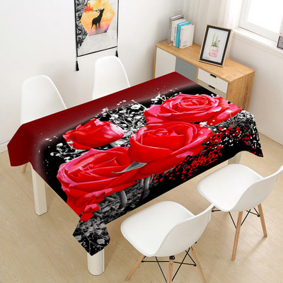 Sarkanās rozes galdauts kāzu dekorēšanai ballītes kafijas ballīšu galda noformējums Taisnstūra Valentīna galda pārklājums Nappe De Table