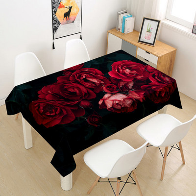 Sarkanās rozes galdauts kāzu dekorēšanai ballītes kafijas ballīšu galda noformējums Taisnstūra Valentīna galda pārklājums Nappe De Table