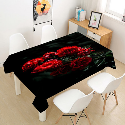 Sarkanās rozes galdauts kāzu dekorēšanai ballītes kafijas ballīšu galda noformējums Taisnstūra Valentīna galda pārklājums Nappe De Table