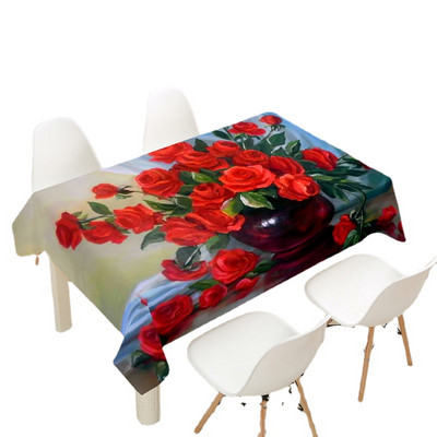 Sarkanās rozes galdauts kāzu dekorēšanai ballītes kafijas ballīšu galda noformējums Taisnstūra Valentīna galda pārklājums Nappe De Table