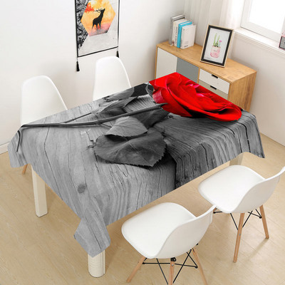 Sarkanās rozes galdauts kāzu dekorēšanai ballītes kafijas ballīšu galda noformējums Taisnstūra Valentīna galda pārklājums Nappe De Table