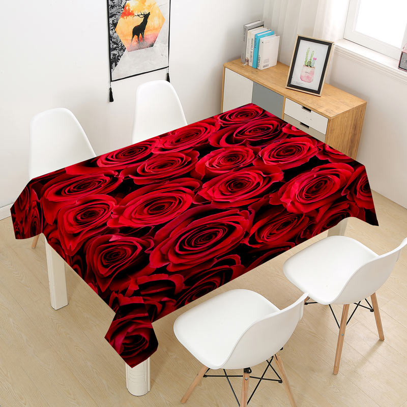 Sarkanās rozes galdauts kāzu dekorēšanai ballītes kafijas ballīšu galda noformējums Taisnstūra Valentīna galda pārklājums Nappe De Table