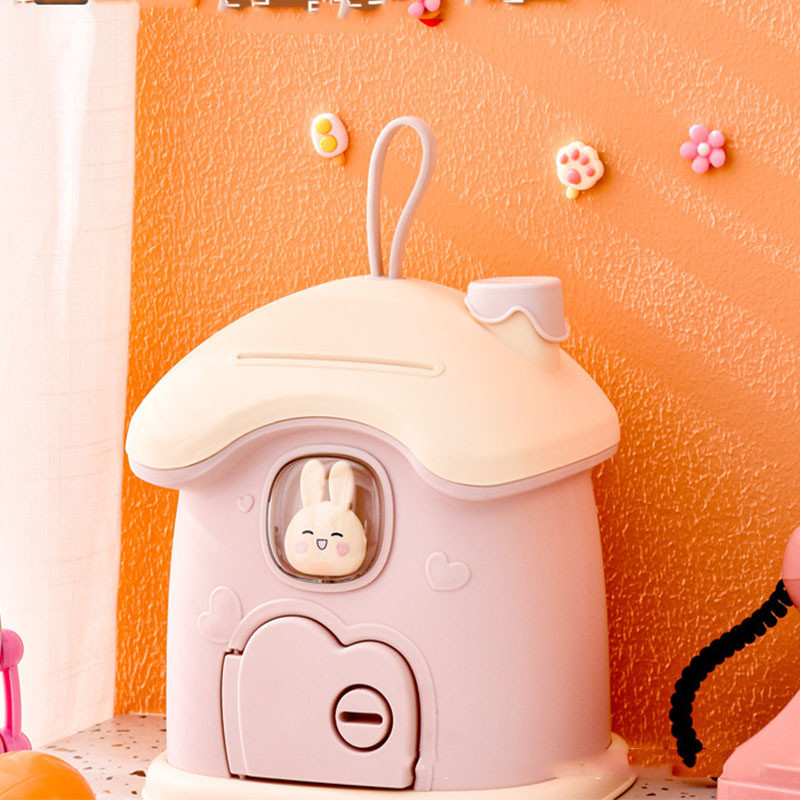 Jauka māja cūciņa banka Pārnēsājama kvadrātveida naudas banka Radoši darbvirsmas rotājumi monētas uzglabāšanas kastes bērniem dāvanu cūciņa banka ar atslēgu