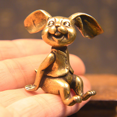 Statuie de iepure norocos din cupru pur, ornament de birou, din alamă, ceai de animale, figurină solidă în miniatură, accesoriu de decorare a casei