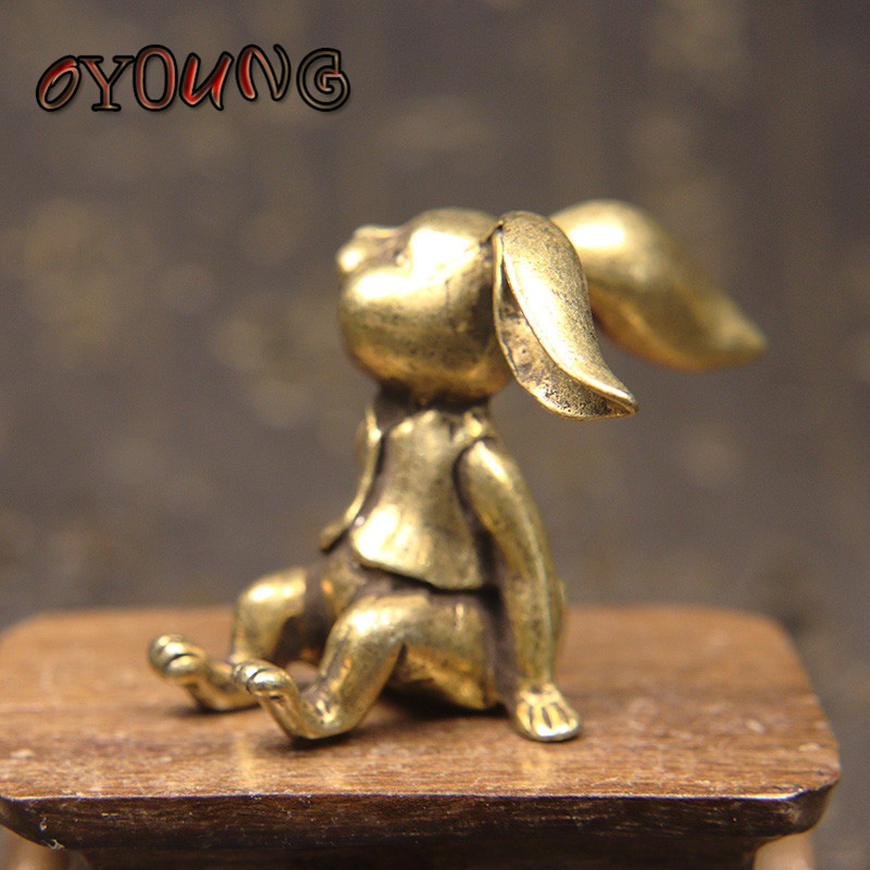 Statuie de iepure norocos din cupru pur, ornament de birou, din alamă, ceai de animale, figurină solidă în miniatură, accesoriu de decorare a casei