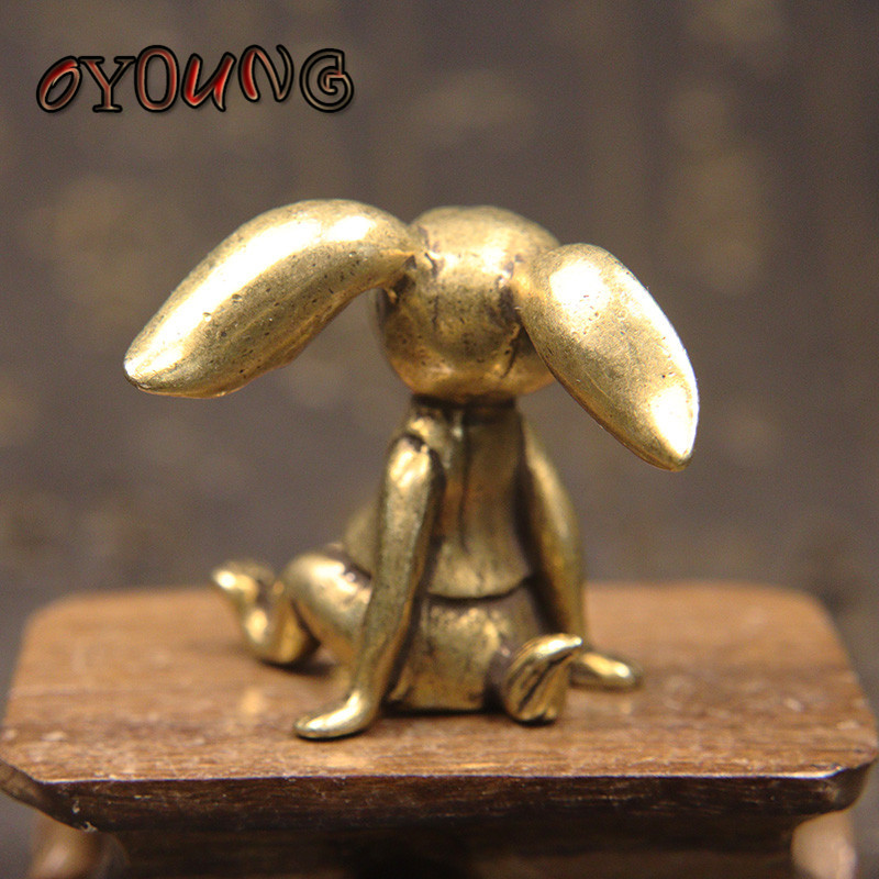 Statuie de iepure norocos din cupru pur, ornament de birou, din alamă, ceai de animale, figurină solidă în miniatură, accesoriu de decorare a casei