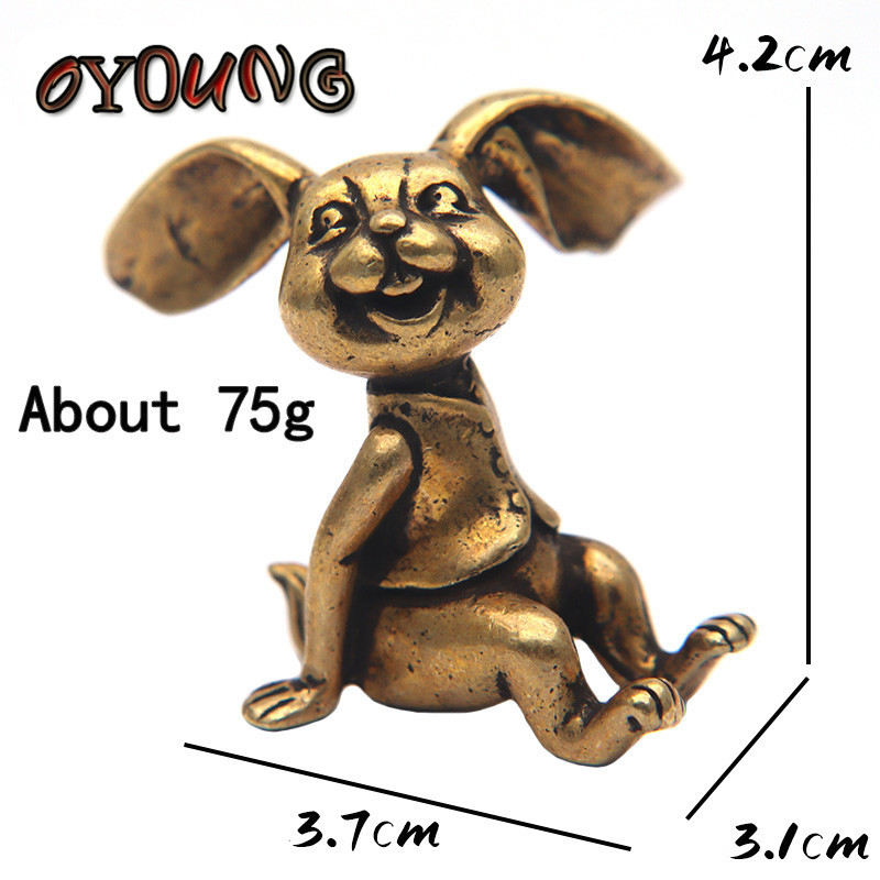 Statuie de iepure norocos din cupru pur, ornament de birou, din alamă, ceai de animale, figurină solidă în miniatură, accesoriu de decorare a casei