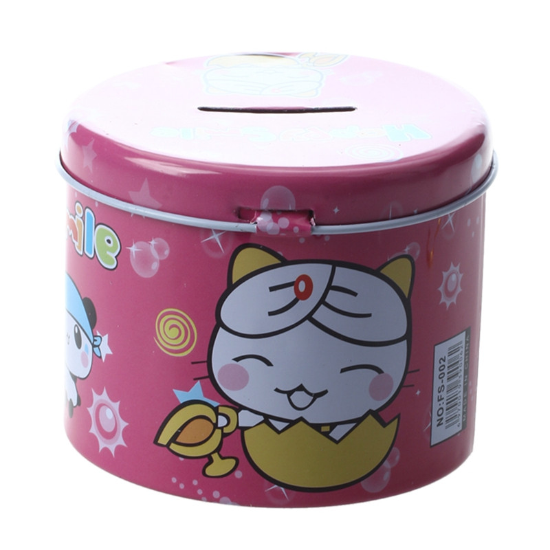 2X cilindra dizaina karikatūras drukas cūciņa banka monētu naudas taupīšanas kaste ar piekaramo atslēgu