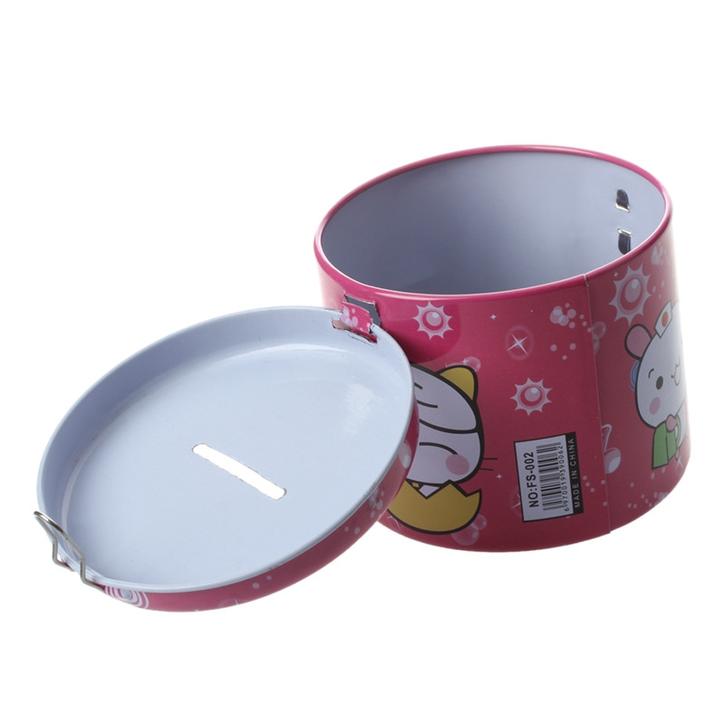 2X cilindra dizaina karikatūras drukas cūciņa banka monētu naudas taupīšanas kaste ar piekaramo atslēgu