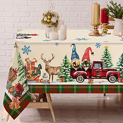 Kalėdų papuošalai, 2023 m. „Gnomes Snowman Truck“ vandeniui atspari staltiesė vestuvių stalo danga vakarėlio pietums ir namų puošmena