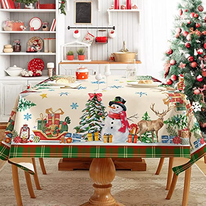 Ziemassvētku rotājumi 2023. gada rūķīši, sniegavīra kravas automašīnas ūdensnecaurlaidīgs galdauts kāzu galda pārklājums ballīšu pusdienu dekorēšanai ar mājas dekoru